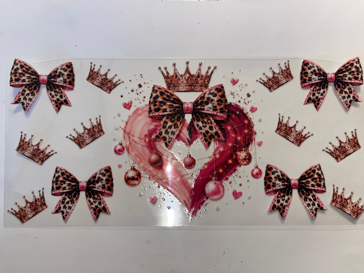 Pink Heart with Leopard Bows & Crowns - Girly