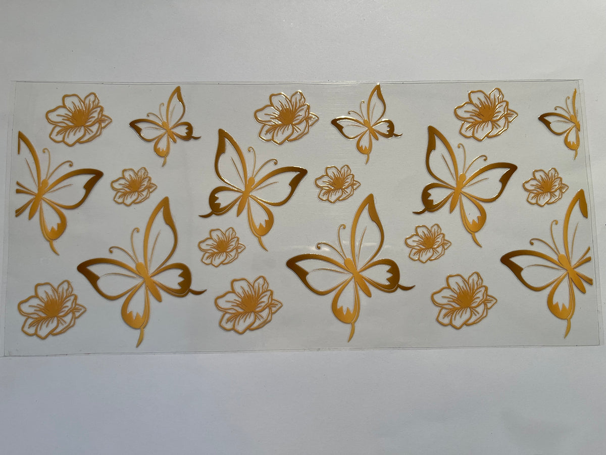 Gold Outline Butterflies & Flowers