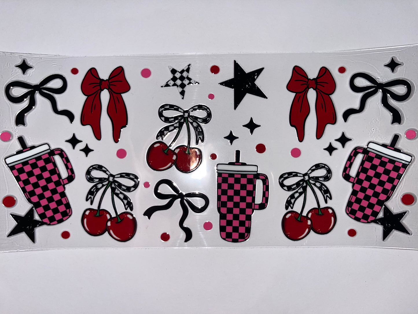 Checkered Cherries, Bows & Cups