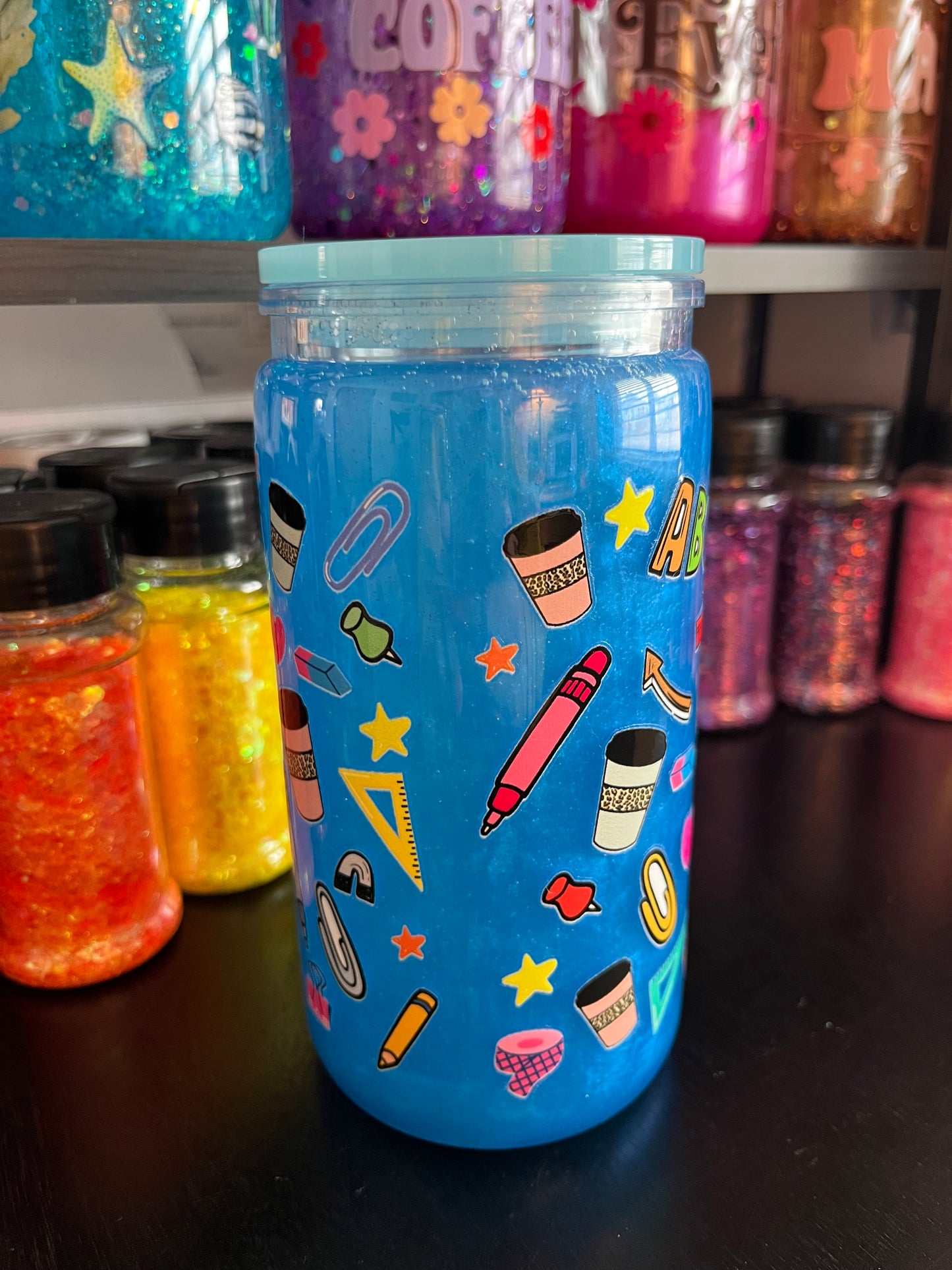 Teacher Blue Mica Snow Globe Tumbler