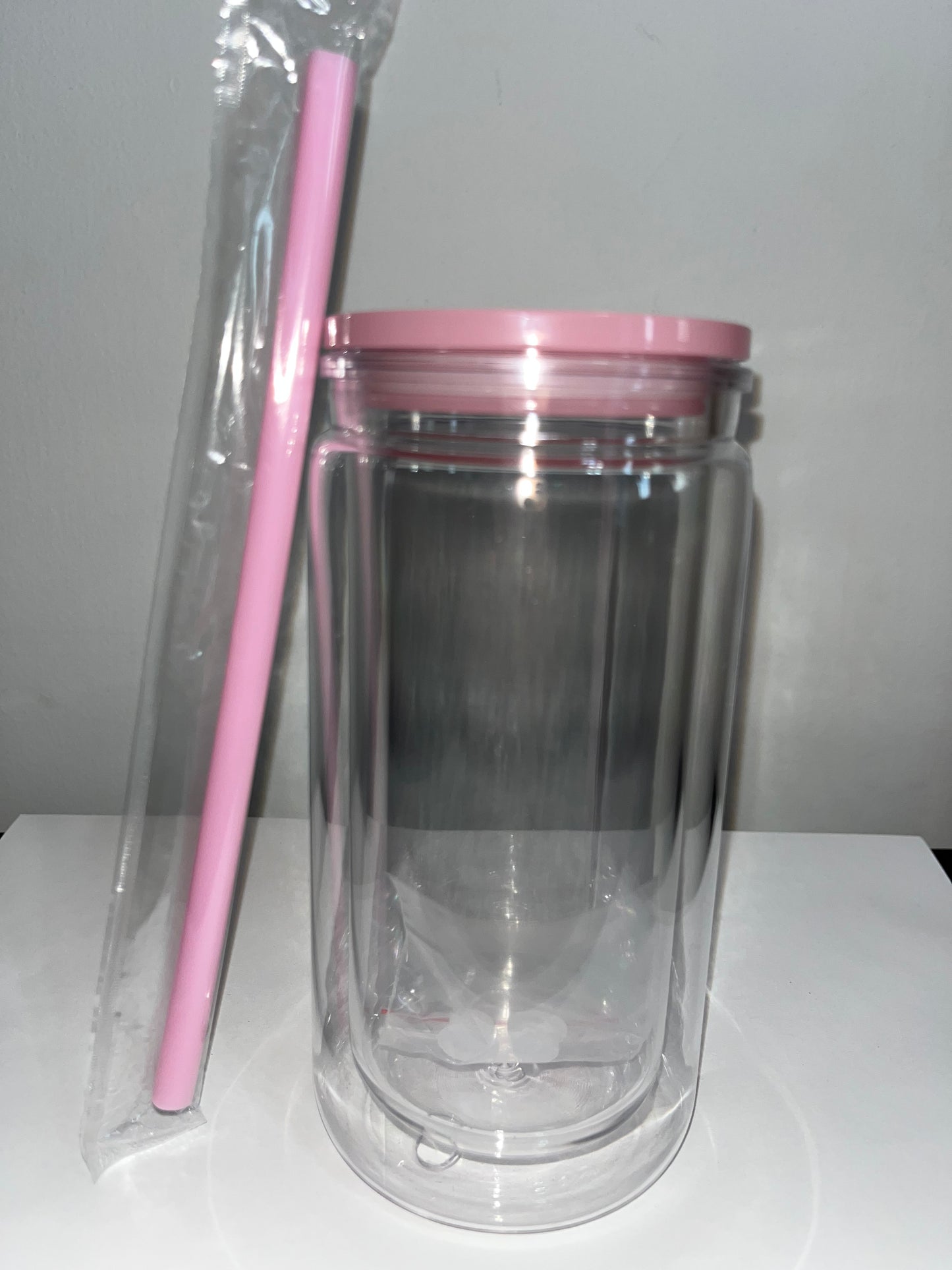 16oz Acrylic Snow Globe Tumbler - Light Pink Lid and Straw