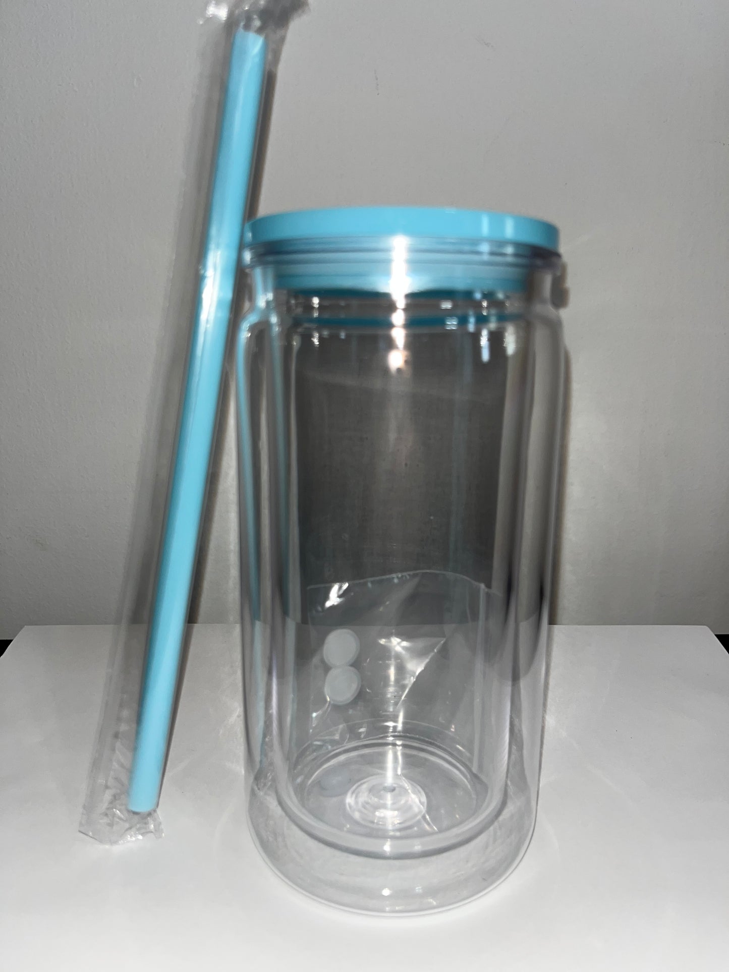 16oz Acrylic Snow Tumbler - Blue Lid and Straw