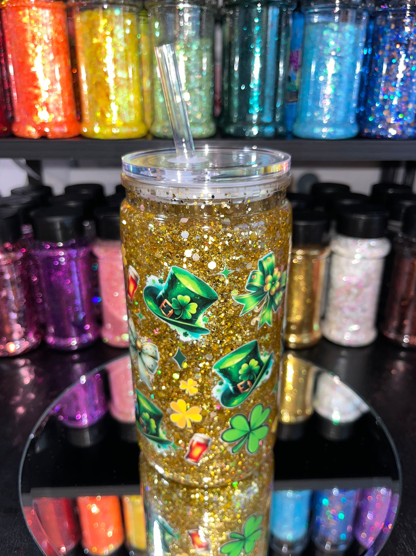 St. Patrick's Day Glitter Snow Globe Tumbler