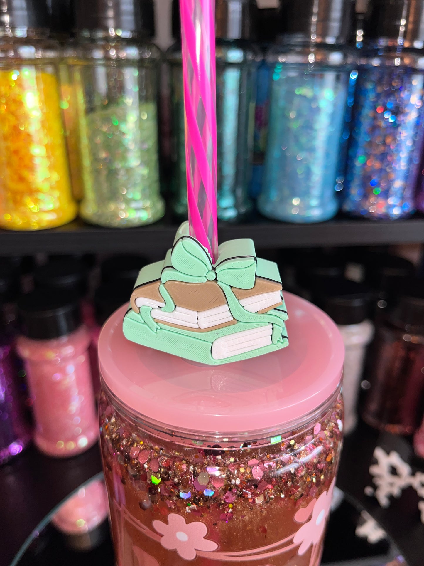 Mint & Brown Books Bow Straw Topper