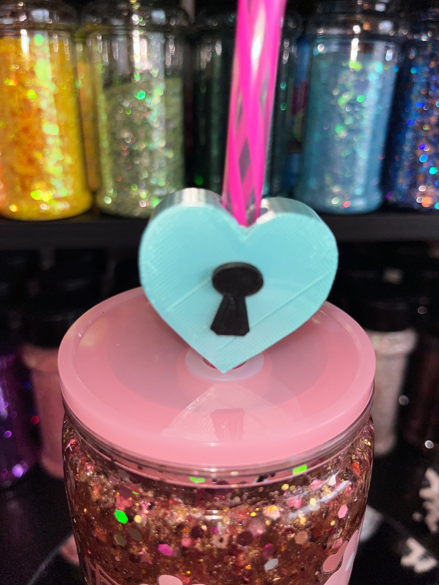 Tiffany Blue Heart Lock Straw Topper