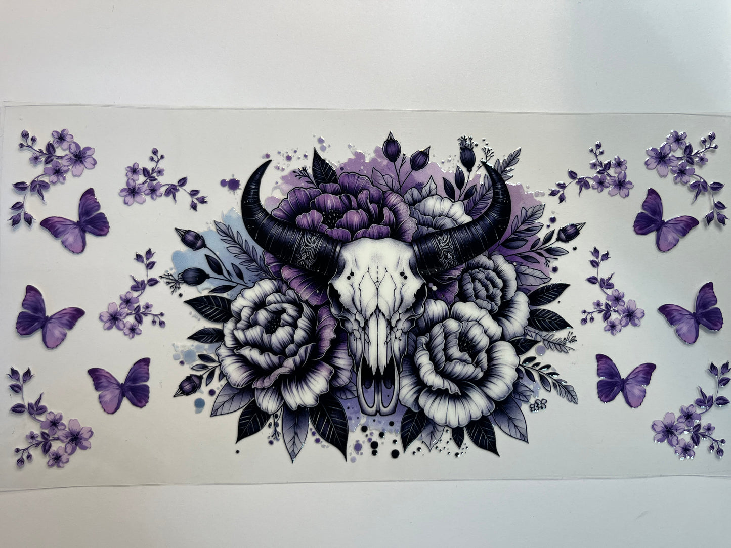 Skull with Purple & White Flowers