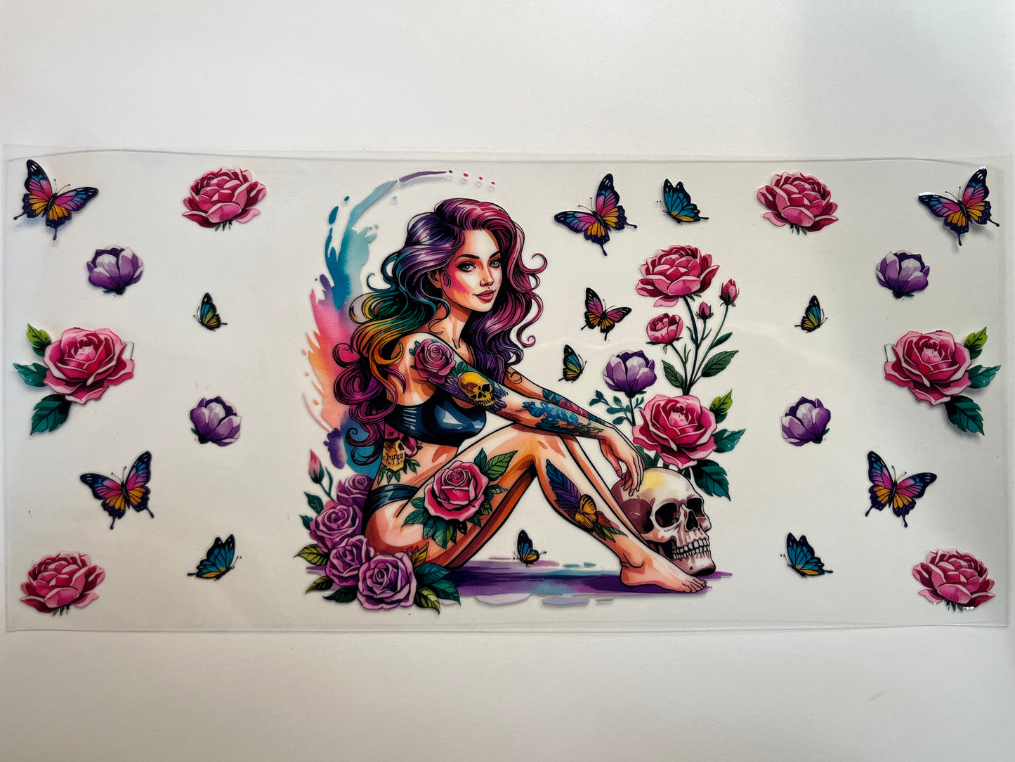 Tattoo Girl with Flowers & Butterflies