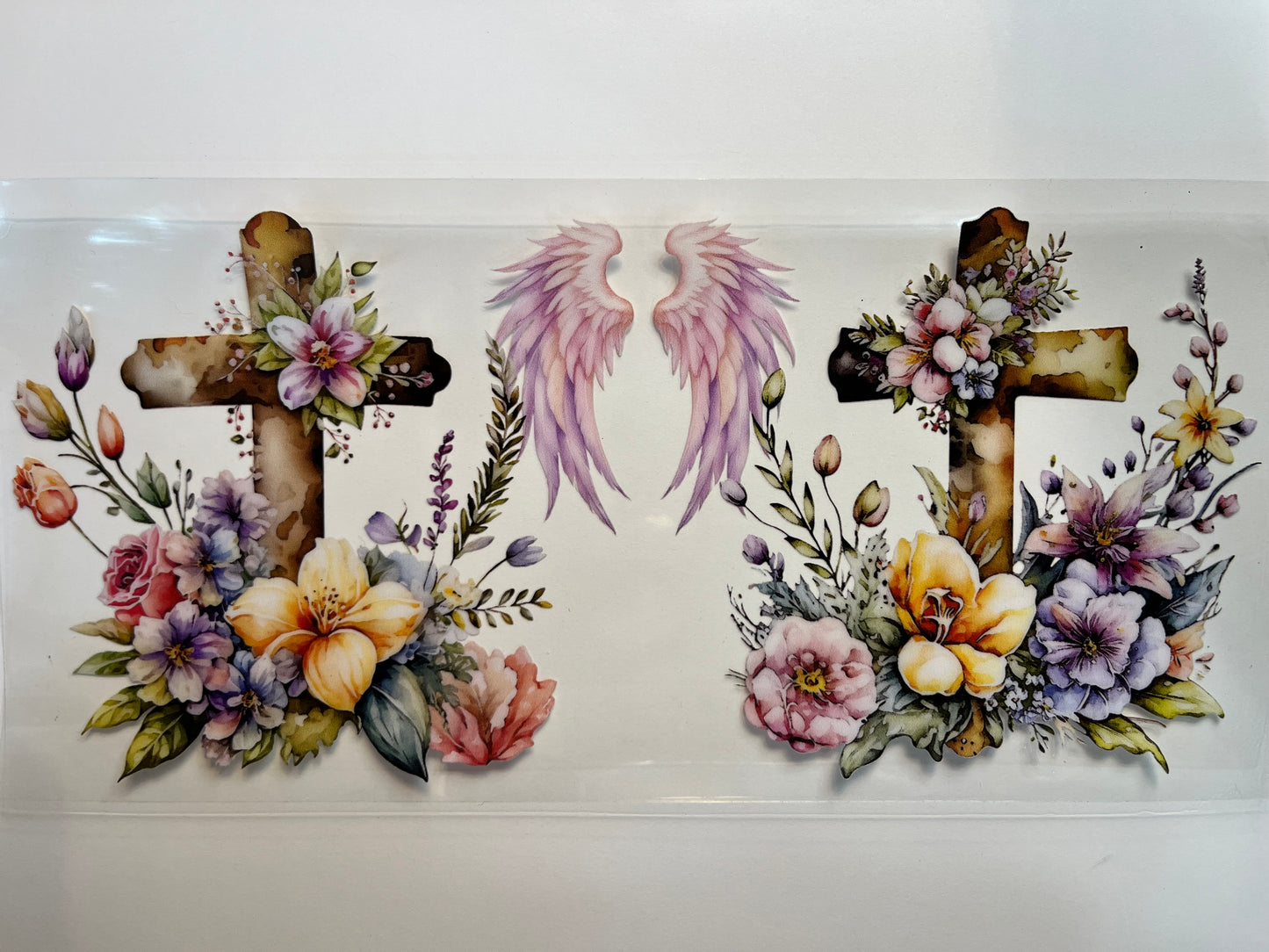 Cross with Flowers & Wings