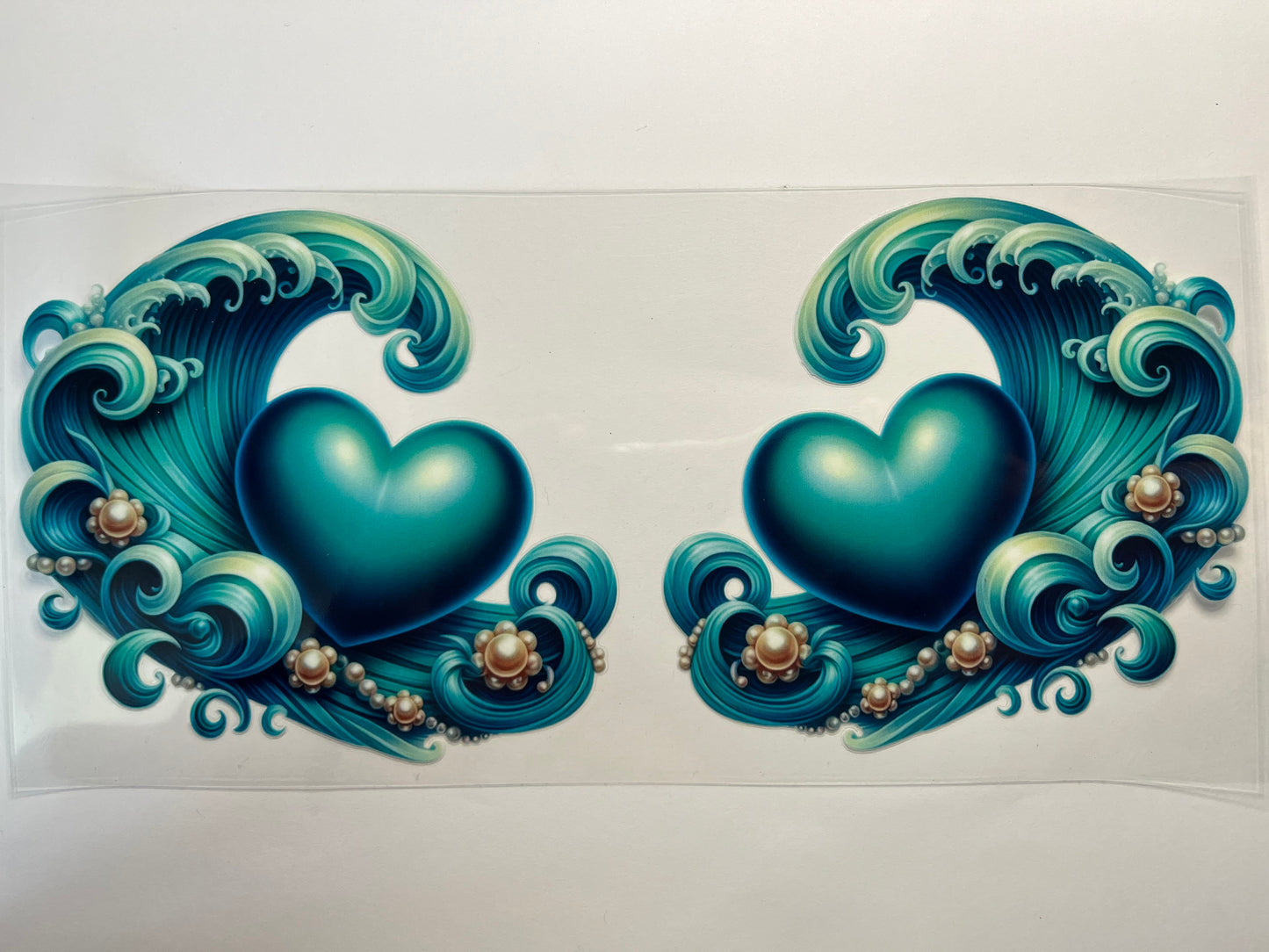 Teal Waves with Pearls & Hearts