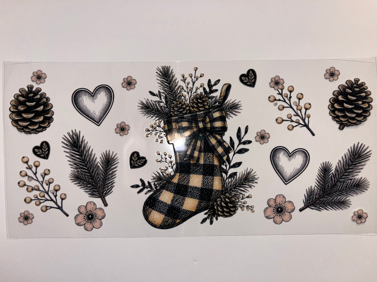 Black & Cream Plaid Stocking - Christmas