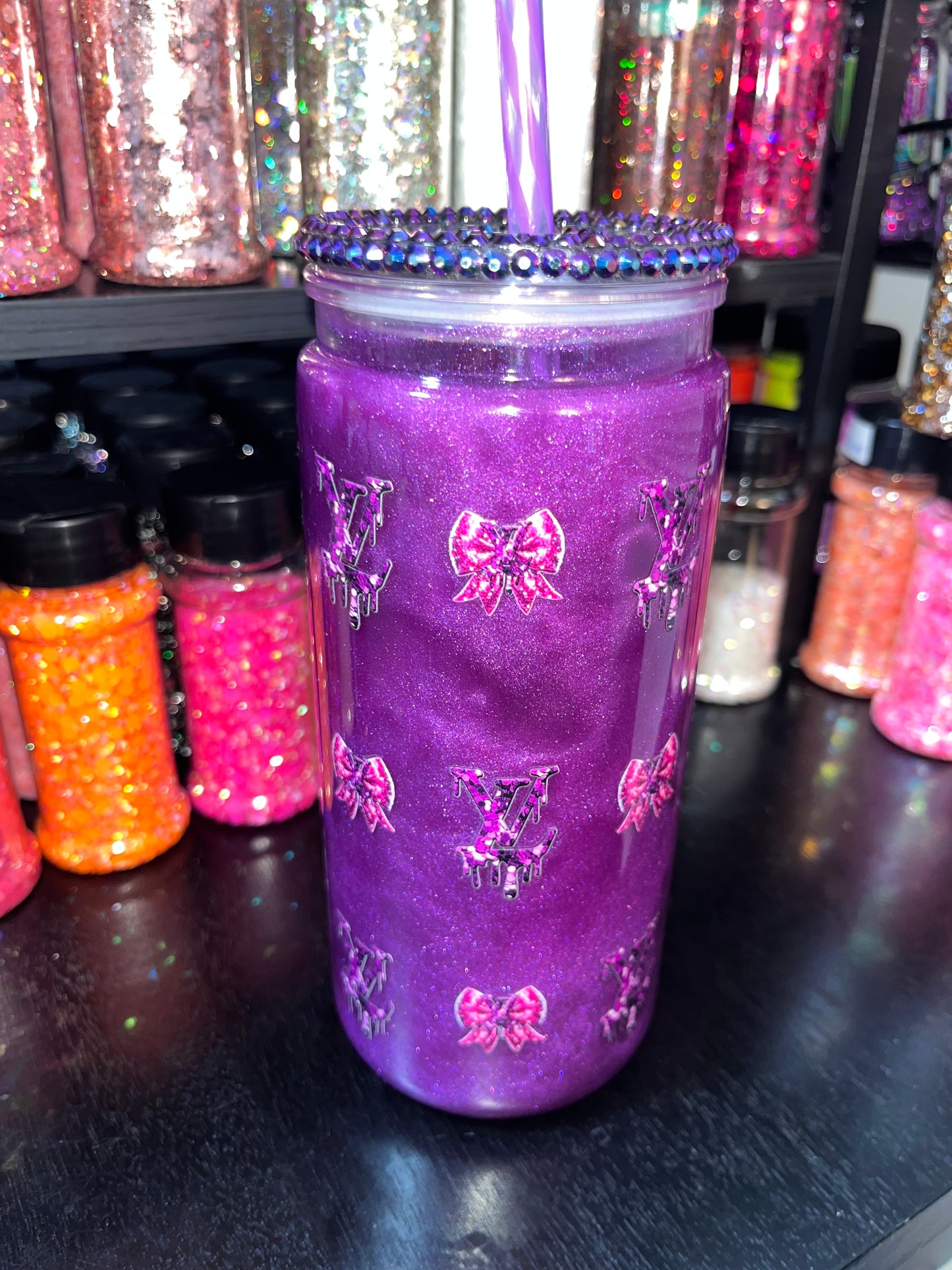 LV Bow with Purple CatEye & Bling Lid