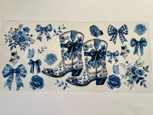 Blue & White Boots - Western