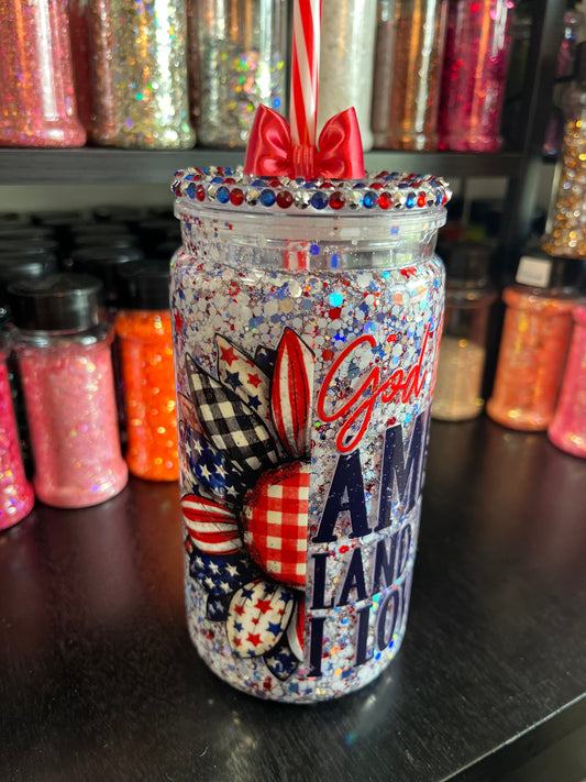 God Bless America - glitter with Bling Lid