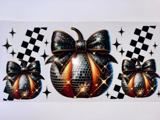 Disco Pumpkins with Black Bows - Halloween