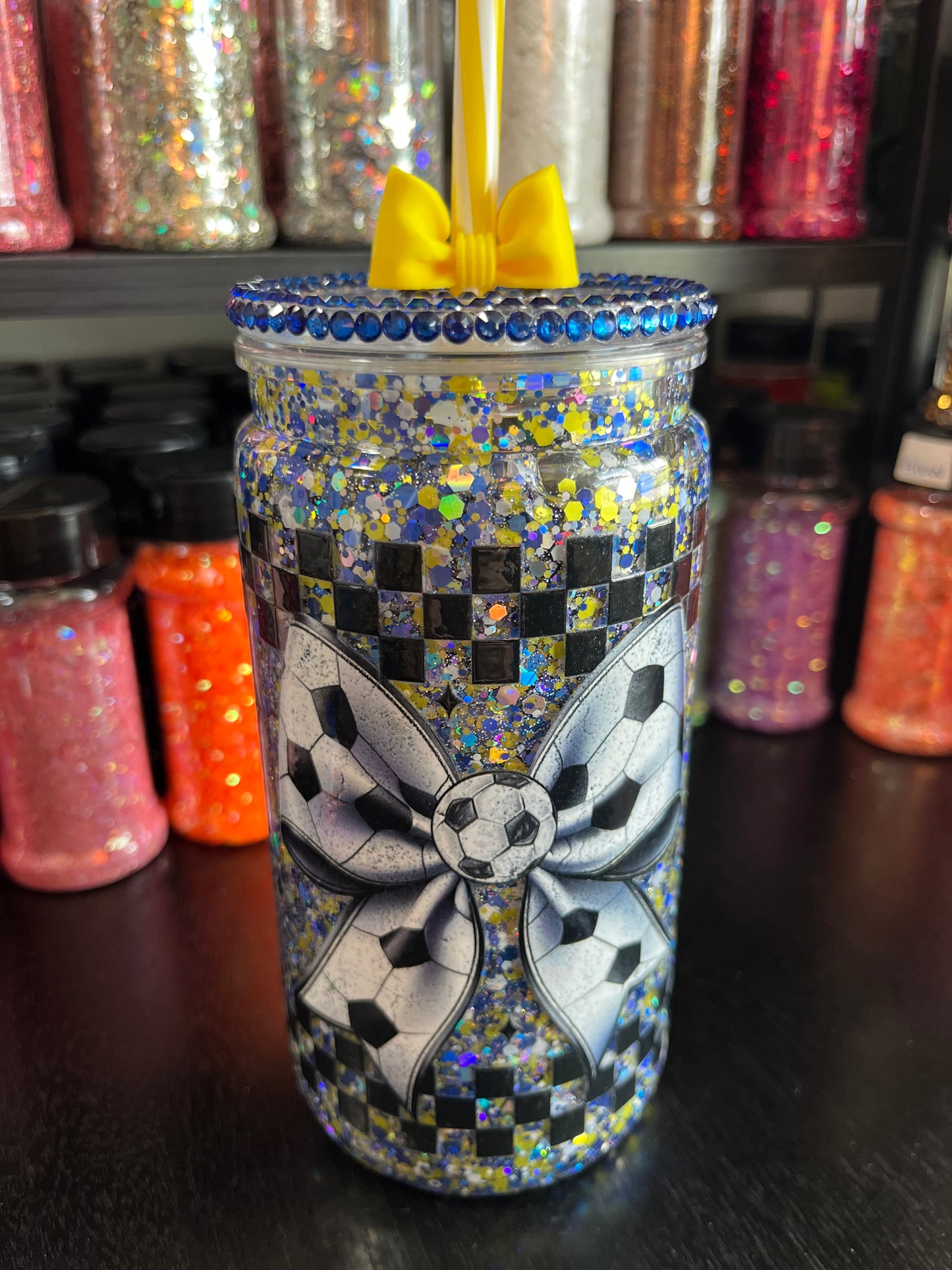 Soccer Bow with Glitter & Bling Lid