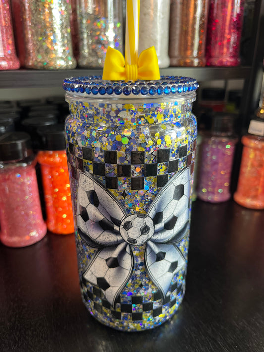 Soccer Bow with Glitter & Bling Lid