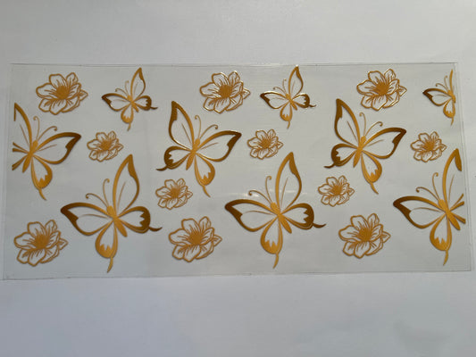 Gold Outline Butterflies & Flowers