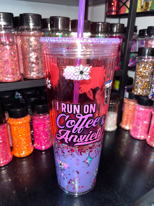 I Run on Coffee & Anxiety with Dual Lava & Bling Lid