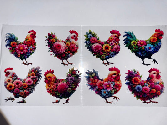 Chickens with Flowers