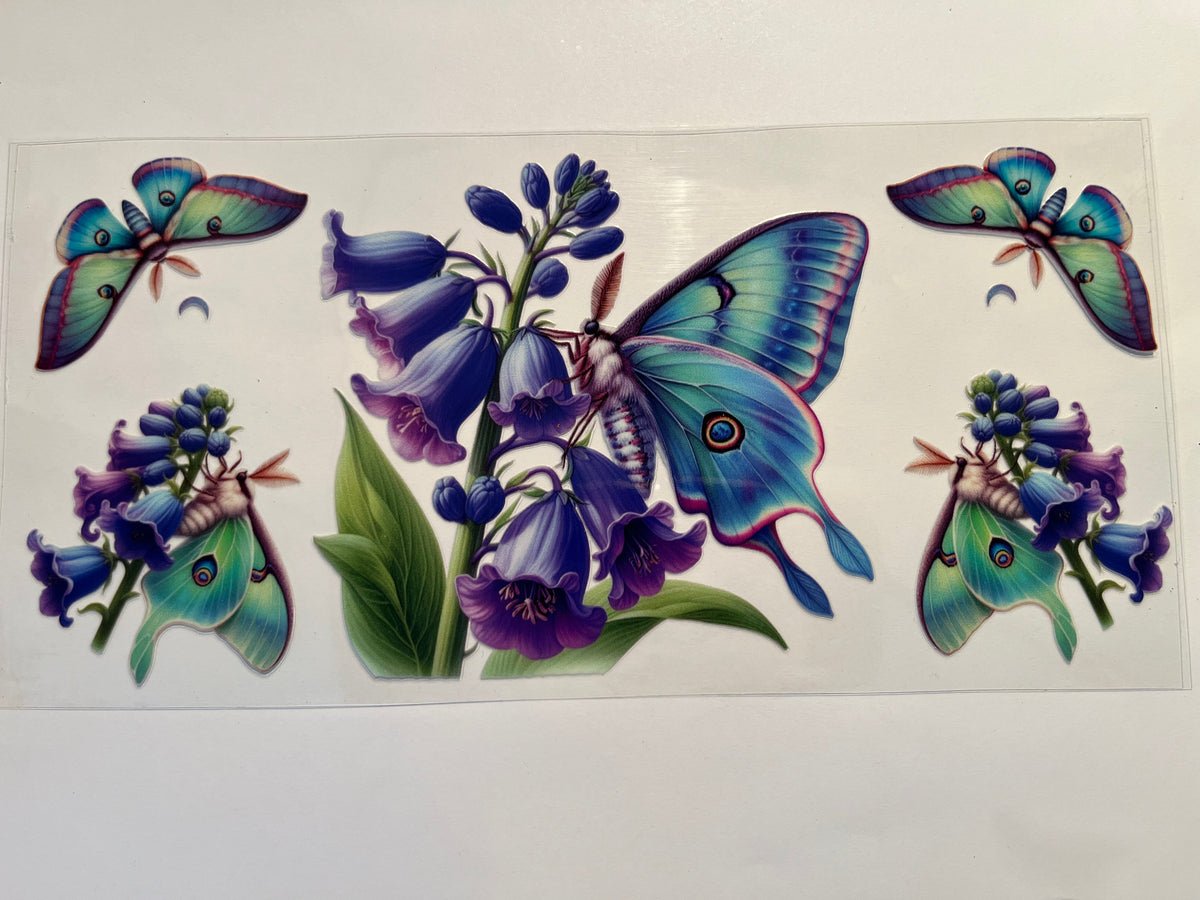 Teal Butterflies & Purple Flowers