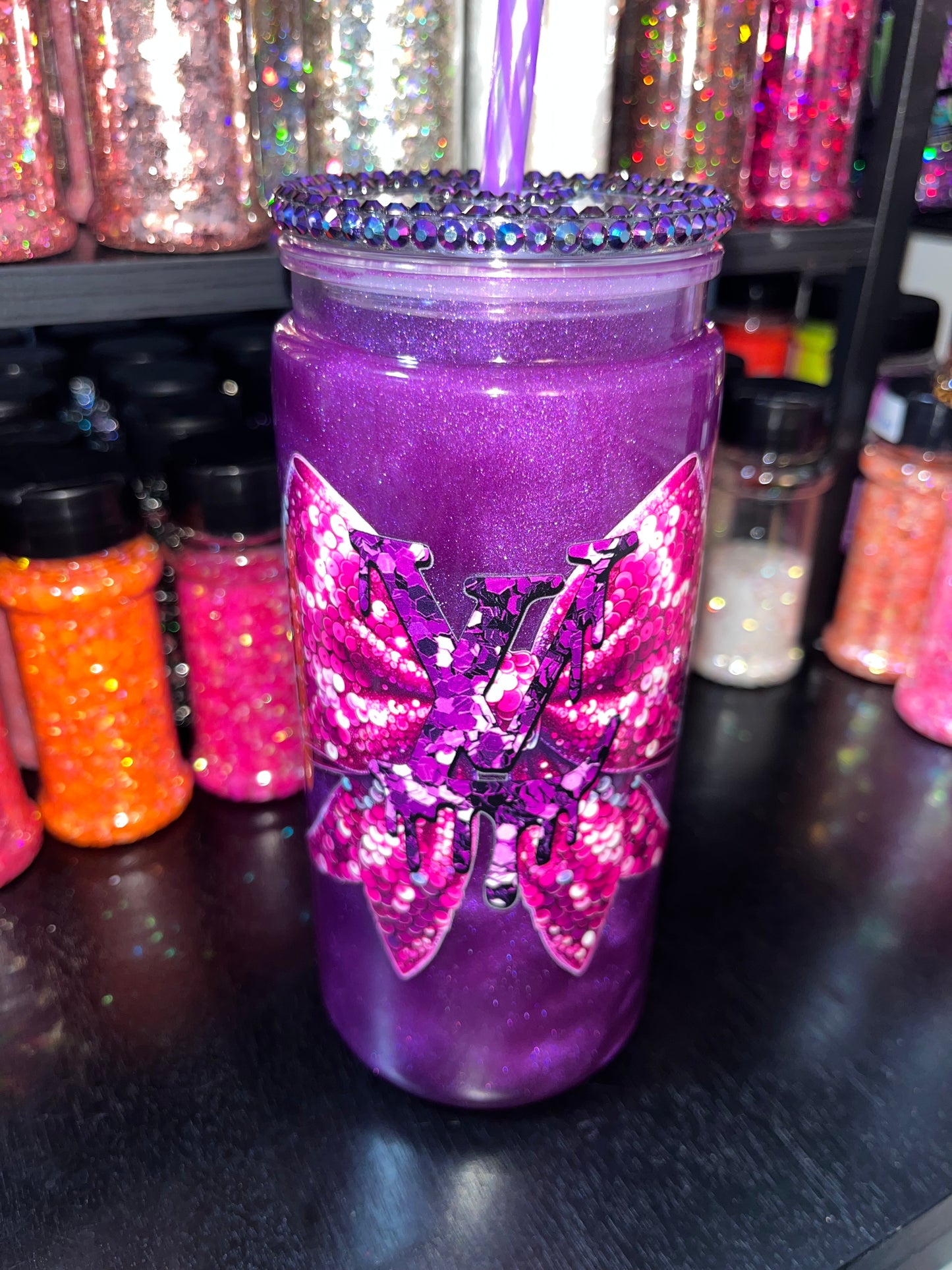 LV Bow with Purple CatEye & Bling Lid