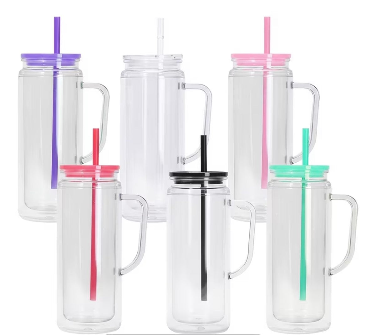20oz Acrylic Snow Globe Tumblers With Handle - 6 lid/straw color