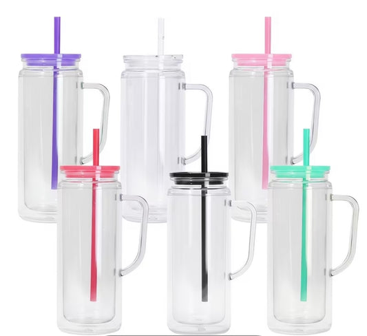 20oz Acrylic Snow Globe Tumblers With Handle - 6 lid/straw color