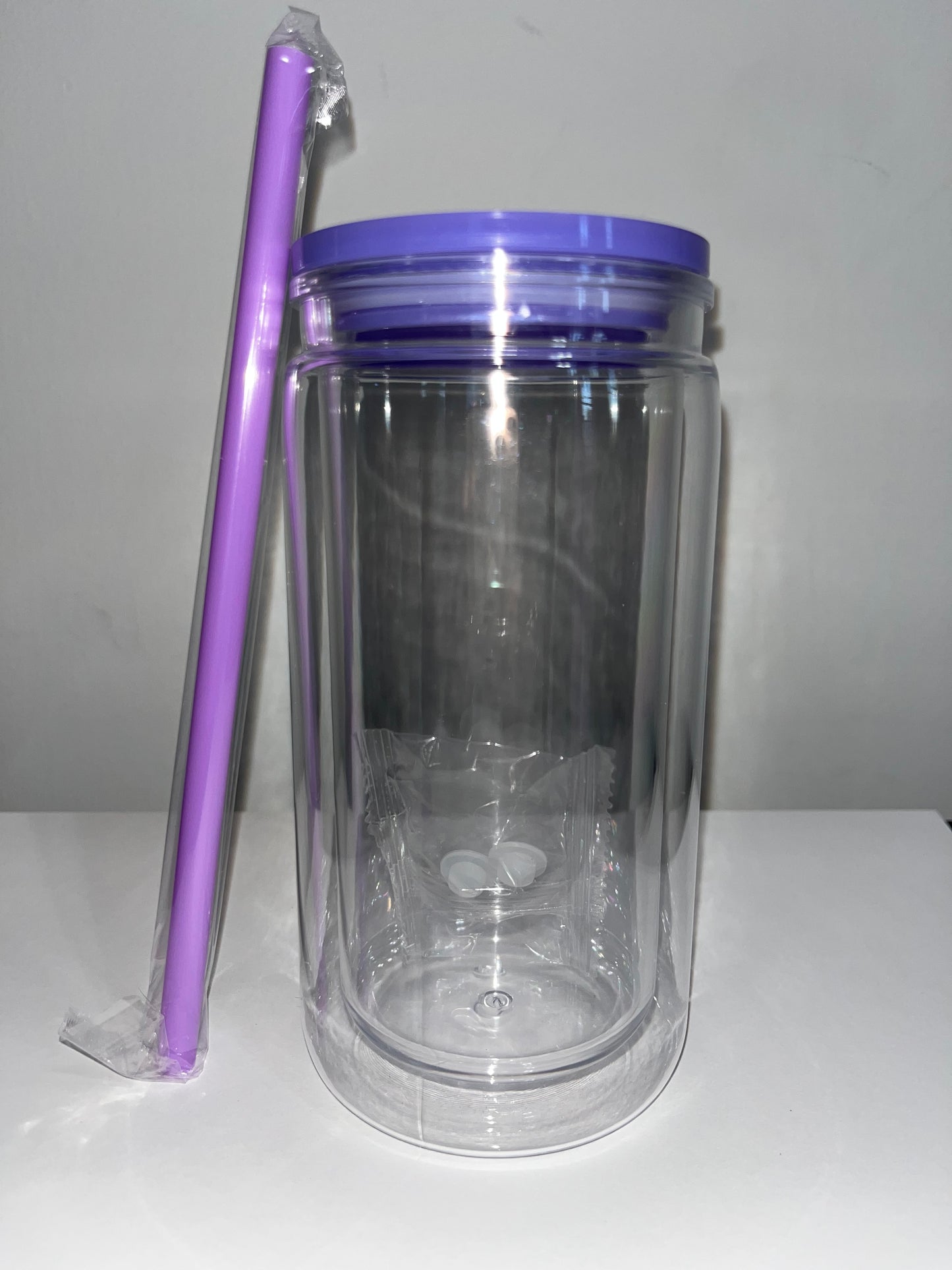16oz Acrylic Snow Globe Tumbler - Purple Lid and Straw