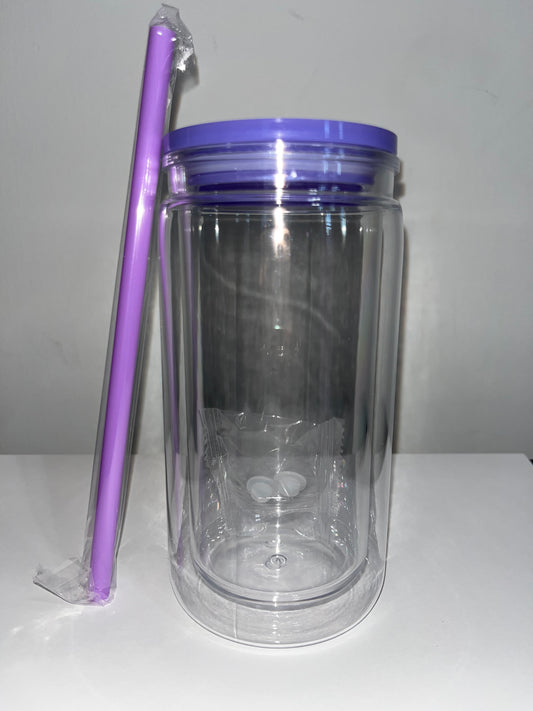 16oz Acrylic Snow Globe Tumbler - Purple Lid and Straw