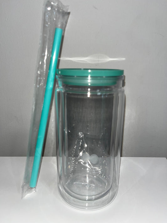 16oz Acrylic Snow Globe Tumbler - Green Lid and Straw
