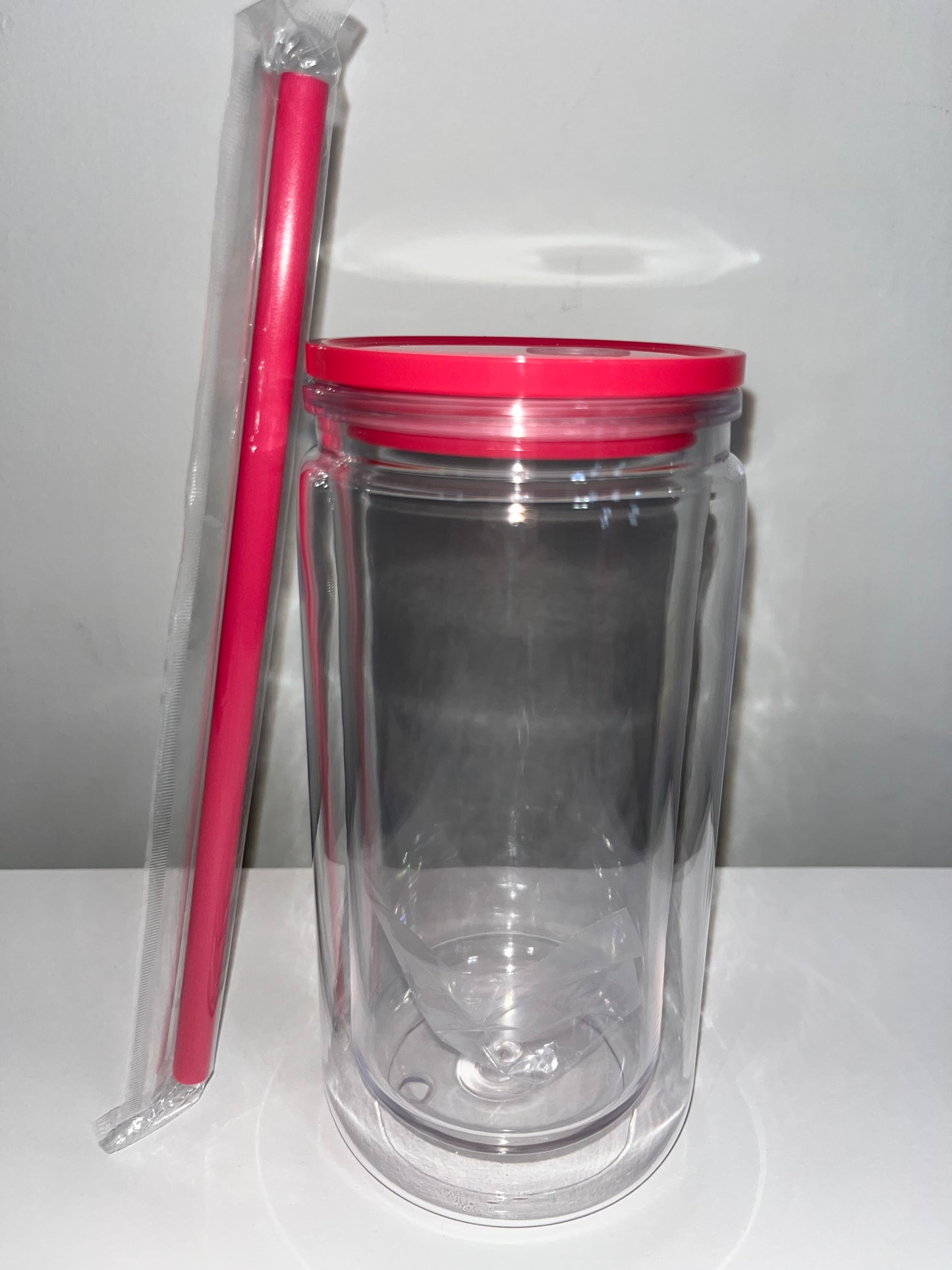 16oz Acrylic Snow Globe Tumbler - Pink Lid and Straw