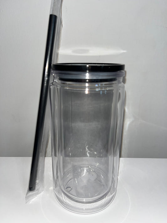 16oz Acrylic Snow Globe Tumbler - Black Lid and Straw