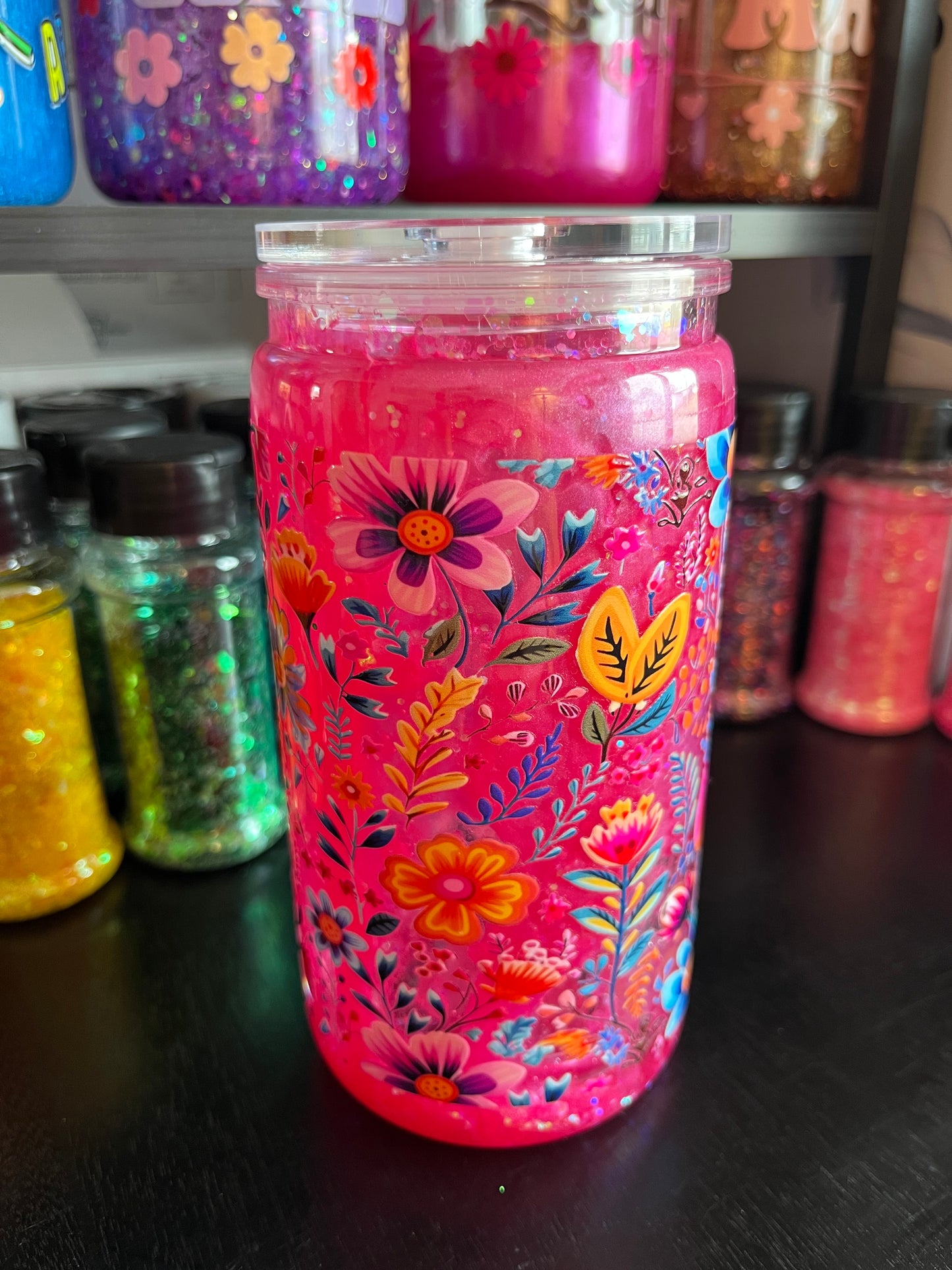 Flower Pink Mica Lava Snow Globe Tumbler