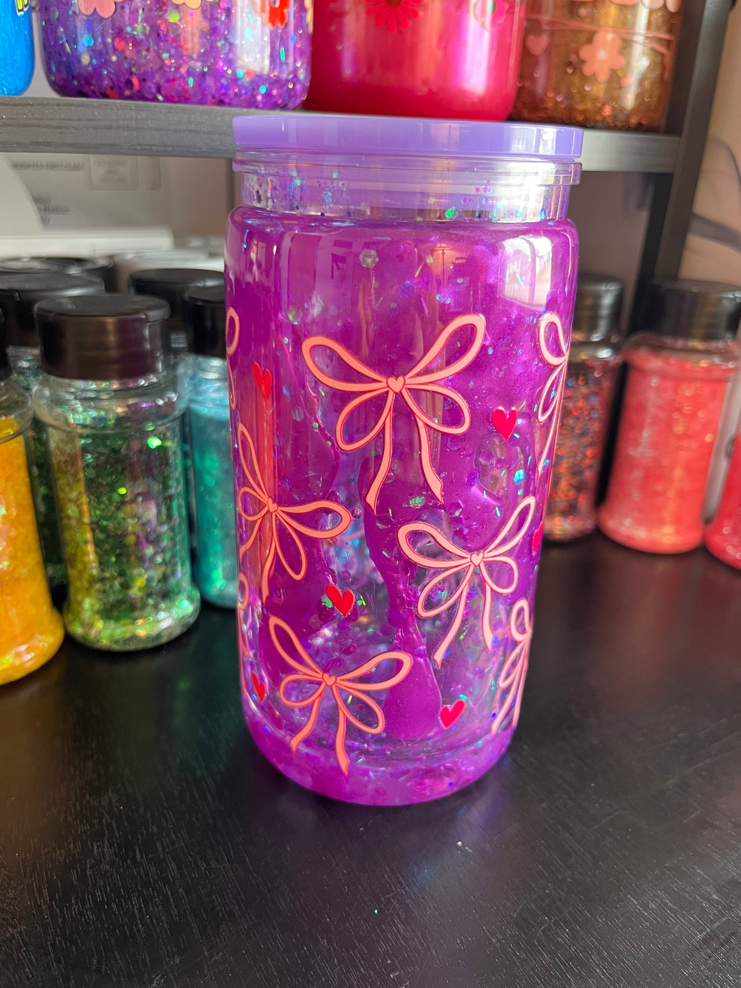 Pink Bows with Purple Lava Snow Globe Tumbler