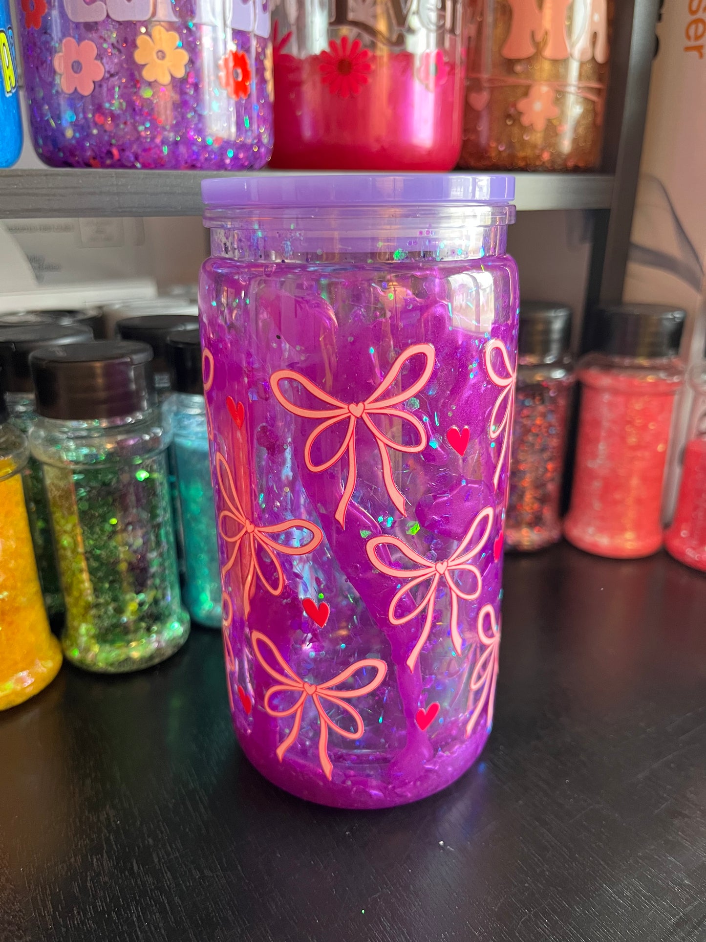 Pink Bows with Purple Lava Snow Globe Tumbler