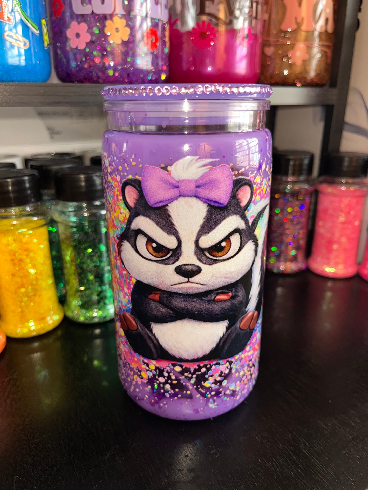 Angry Skunk Purple Lava Snow Globe Tumbler
