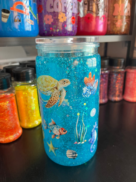 Under the Sea Blue Glitter Snow Globe Tumbler