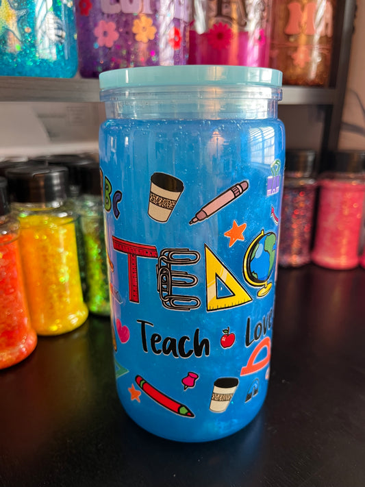 Teacher Blue Mica Snow Globe Tumbler
