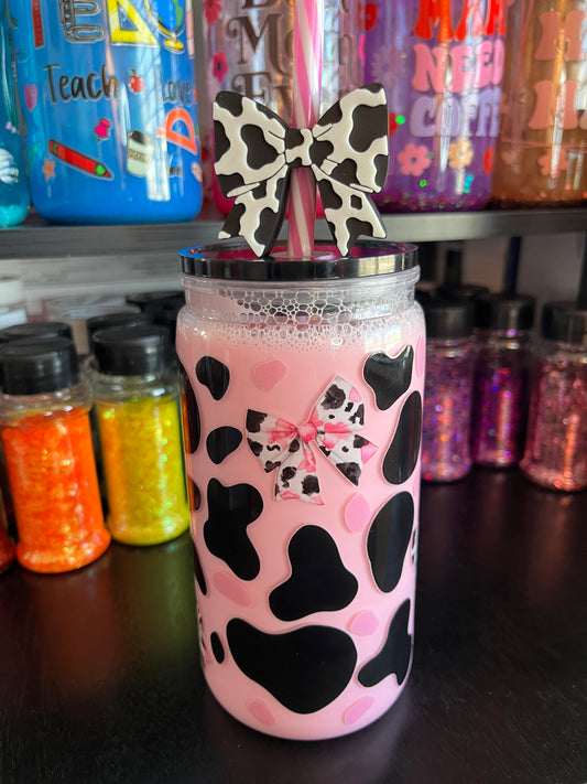 Cow Print Strawberry Milk Snow Globe Tumbler