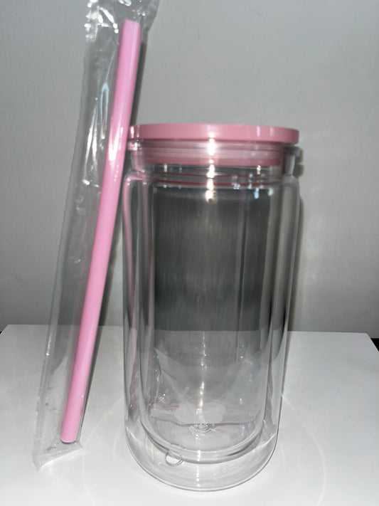 16oz Acrylic Snow Globe Tumbler - Light Pink Lid and Straw