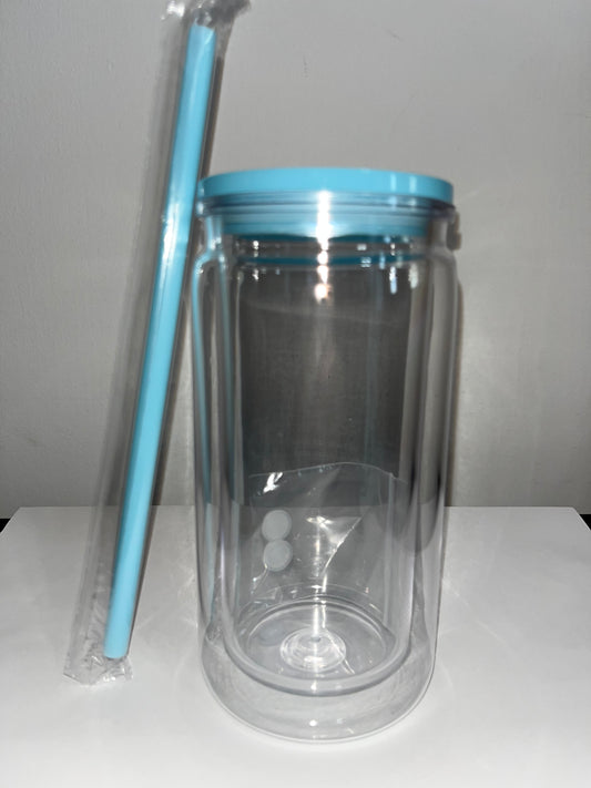 16oz Acrylic Snow Tumbler - Blue Lid and Straw