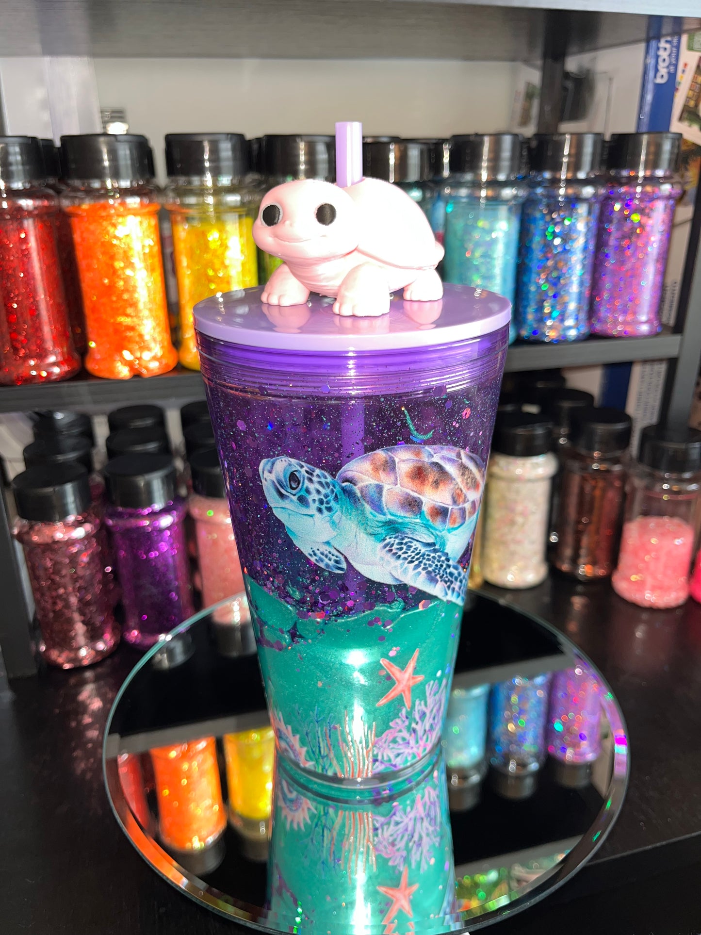 Sea Turtles Teal & Purple Lava with Topper