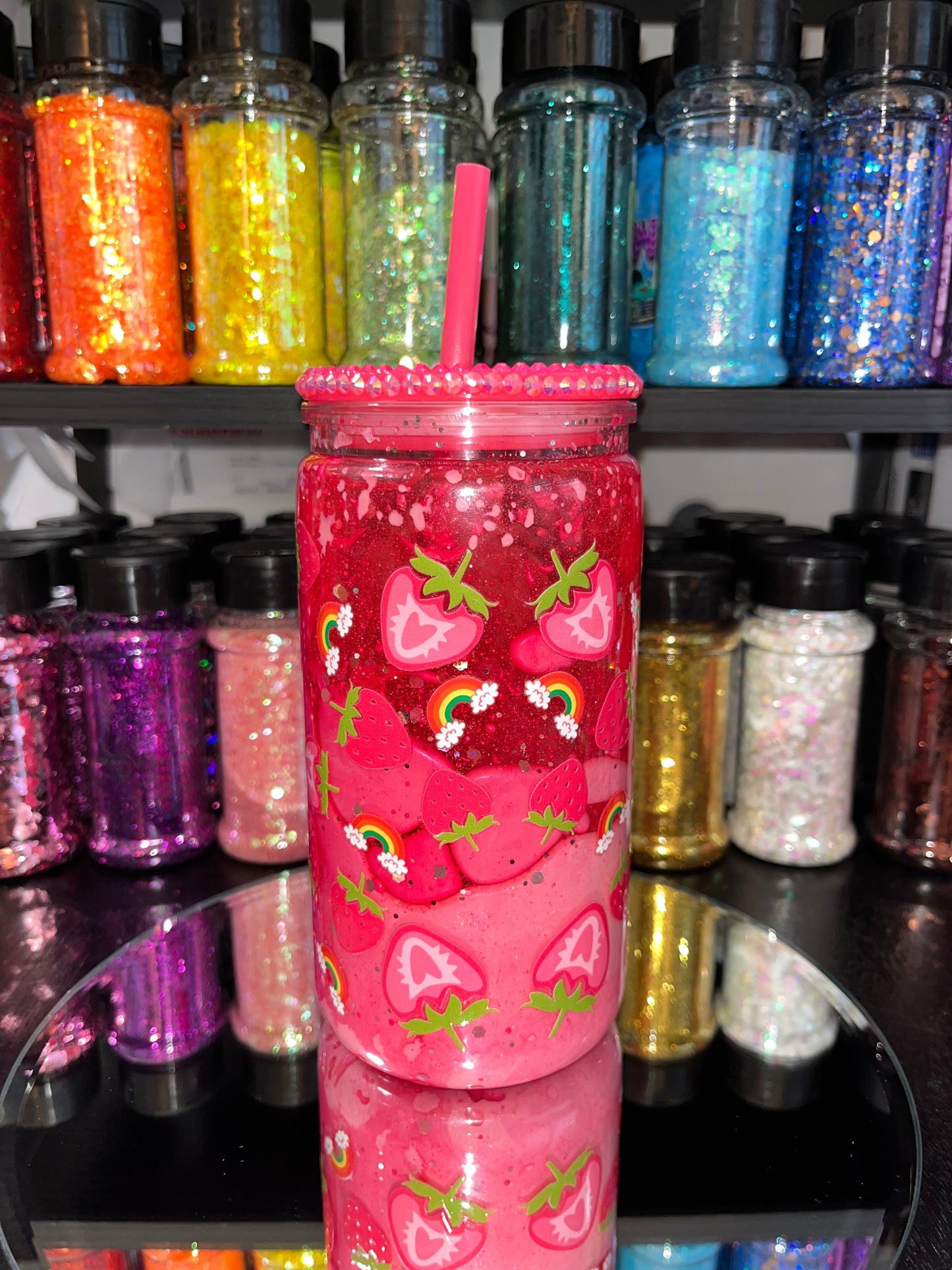 Rainbow Brite & Strawberry Shortcake Pink Lava Snow Globe Tumbler