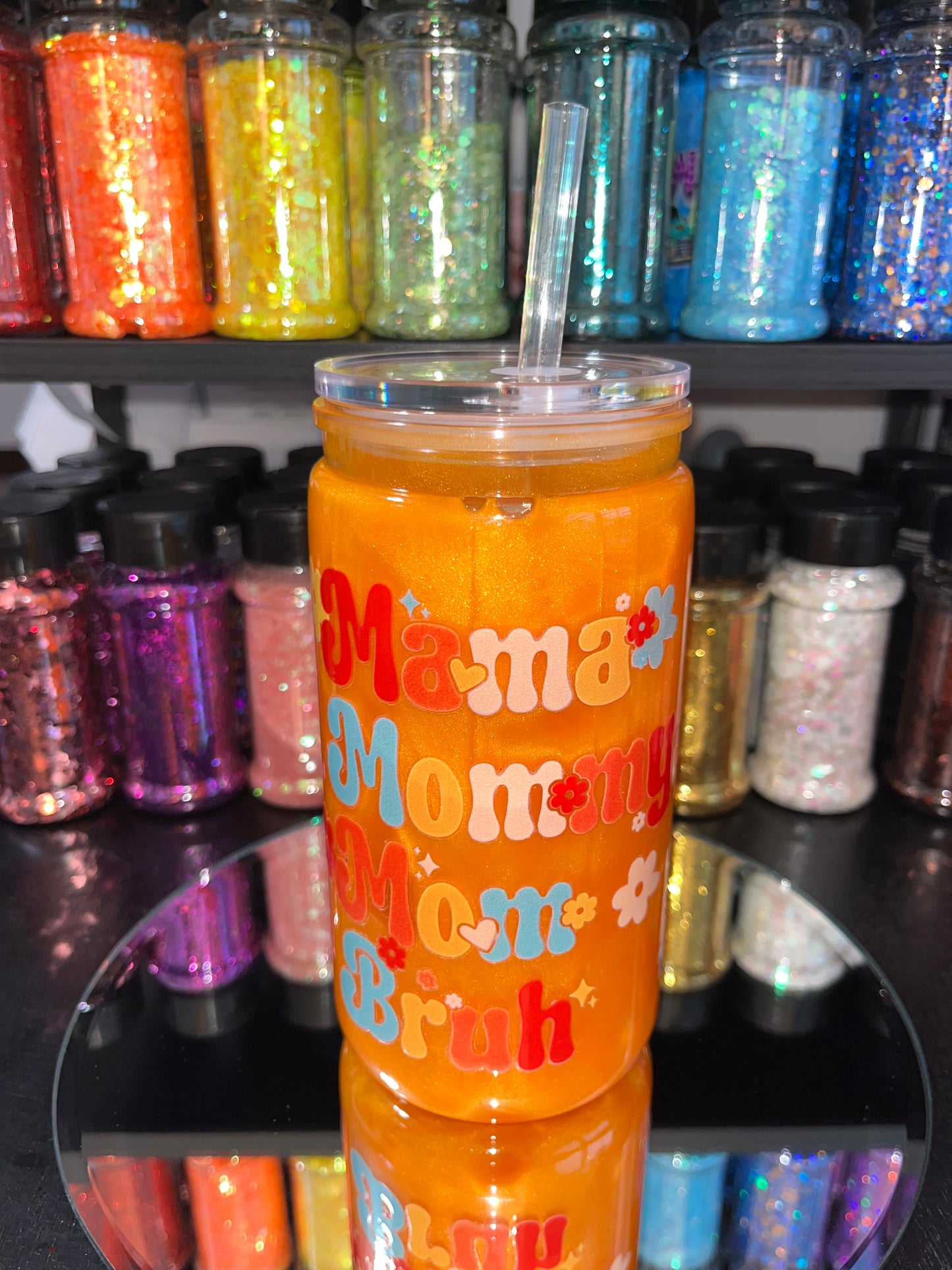 Mama Mommy Mom Bruh Mica Snow Globe Tumbler