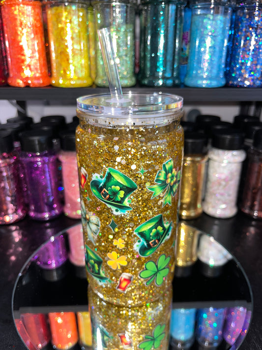 St. Patrick's Day Glitter Snow Globe Tumbler