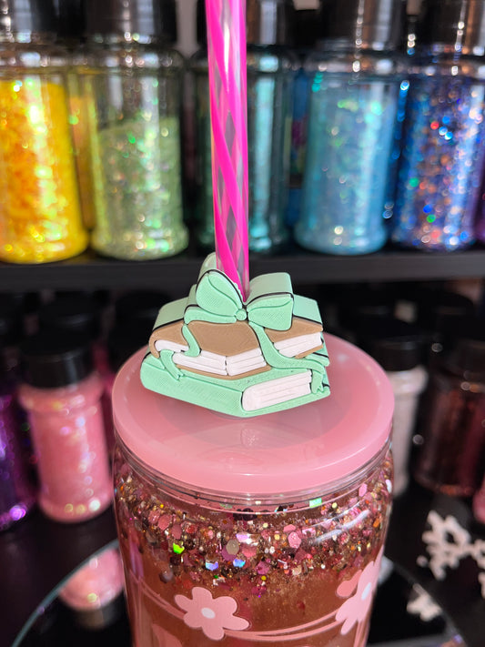 Mint & Brown Books Bow Straw Topper