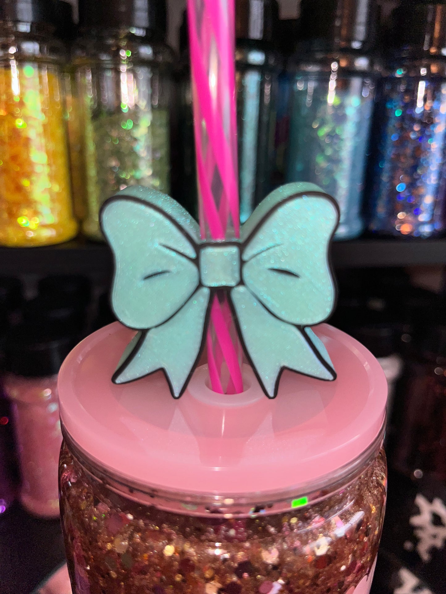Tiffany Teal Bow Straw Topper