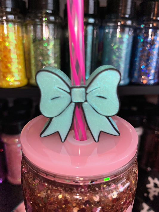 Tiffany Teal Bow Straw Topper