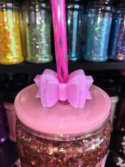 Pink Bow Straw Topper