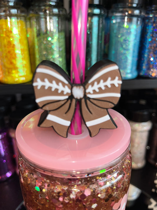 Football Bow Straw Topper
